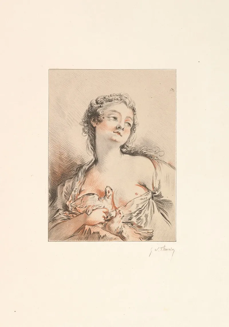 Half Length Of A Woman Holding Two Chickens Wall Art by Georges William Thornley - High-Resolution Digital Print