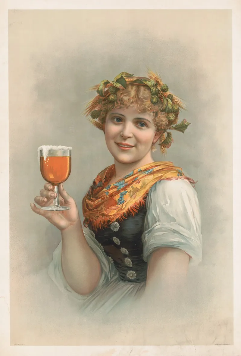 Half Length Portrait Of Woman With A Wreath Of Hops And Barley Holding A Glass Of Beer 2