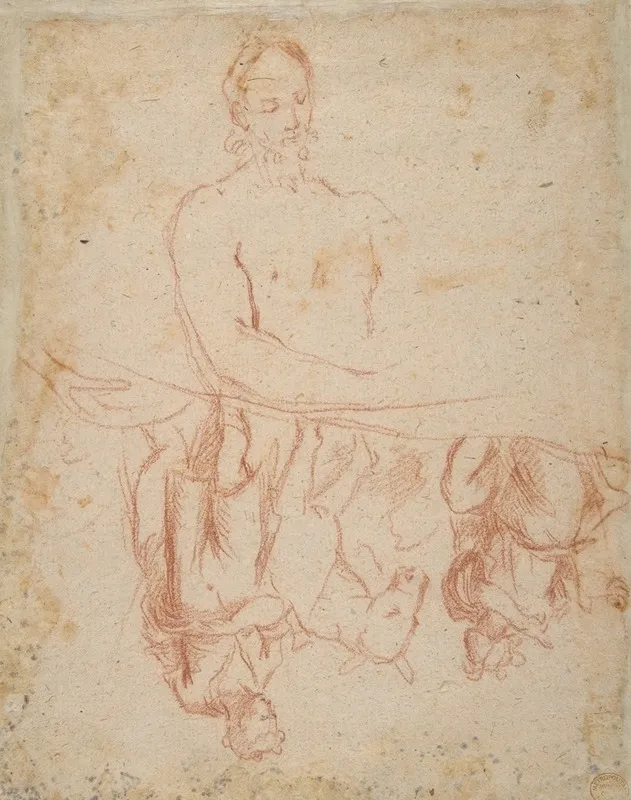 Half Length Study Of Bearded Nude Male Figure And A Man And Woman With Donkey Wall Art by Salvator Rosa - High-Resolution Digital Print