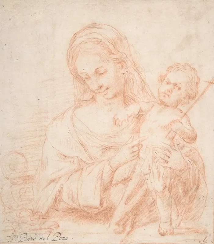 Half Length Virgin And Standing Child With Indications Of A Young Saint John The Baptist At Left Wall Art by Pedro del Pozo - High-Resolution Digital Print