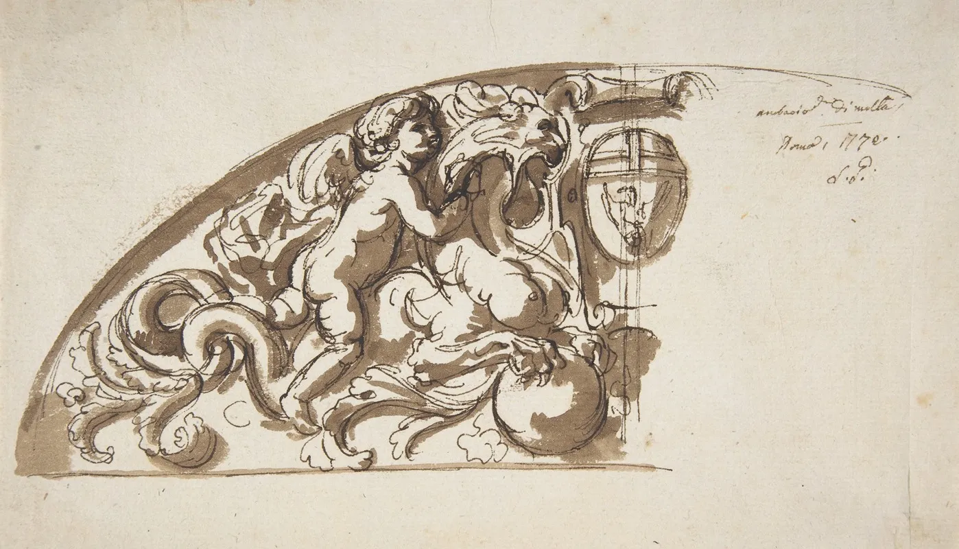 Half Lunette With Putto And Monster