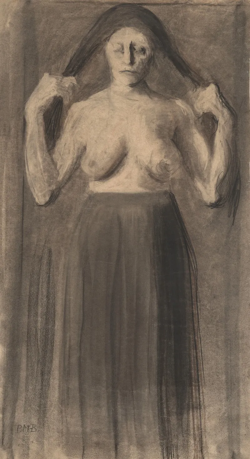 Half Nude Woman Holding Her Hair Apart Wall Art by Paula Modersohn-Becker - High-Resolution Digital Print