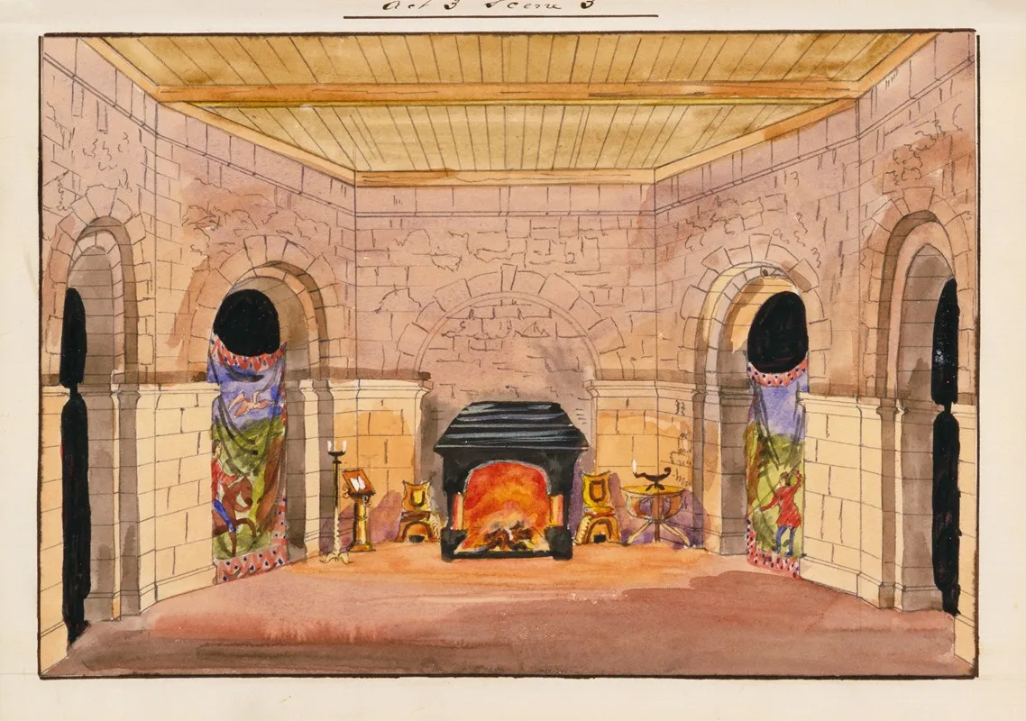 Half Octagonal Room With Fireplace Act 3 Sc 3 Wall Art by John K. Chapman &amp; Co. - High-Resolution Digital Print