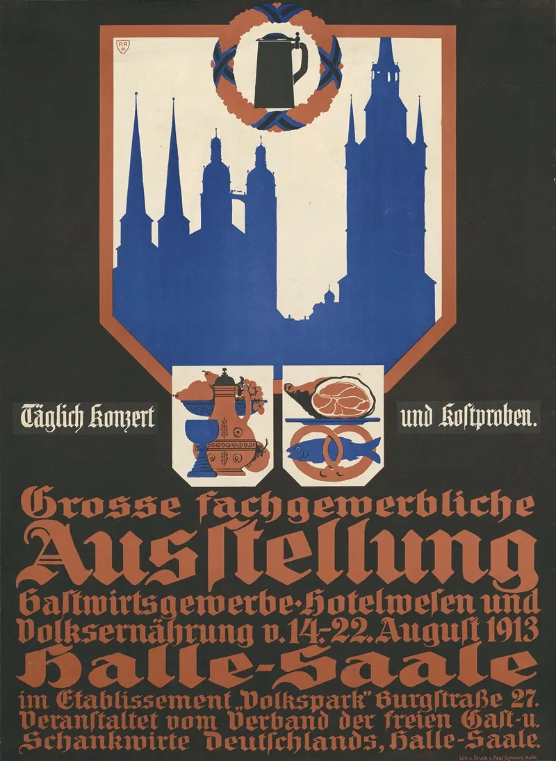 Halle Saale Fachgewerbliche Ausstellung Gastgewerbe Hotelwesen Und Volksernahrung 1913 Wall Art by Druck und Verlag Paul Schwarz - High-Resolution Digital Print