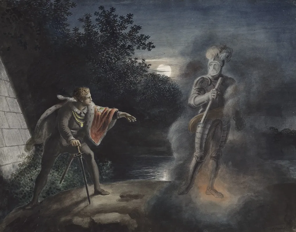 Hamlet I 5 Ghost And Hamlet Wall Art by Johann Heinrich Ramberg - High-Resolution Digital Print