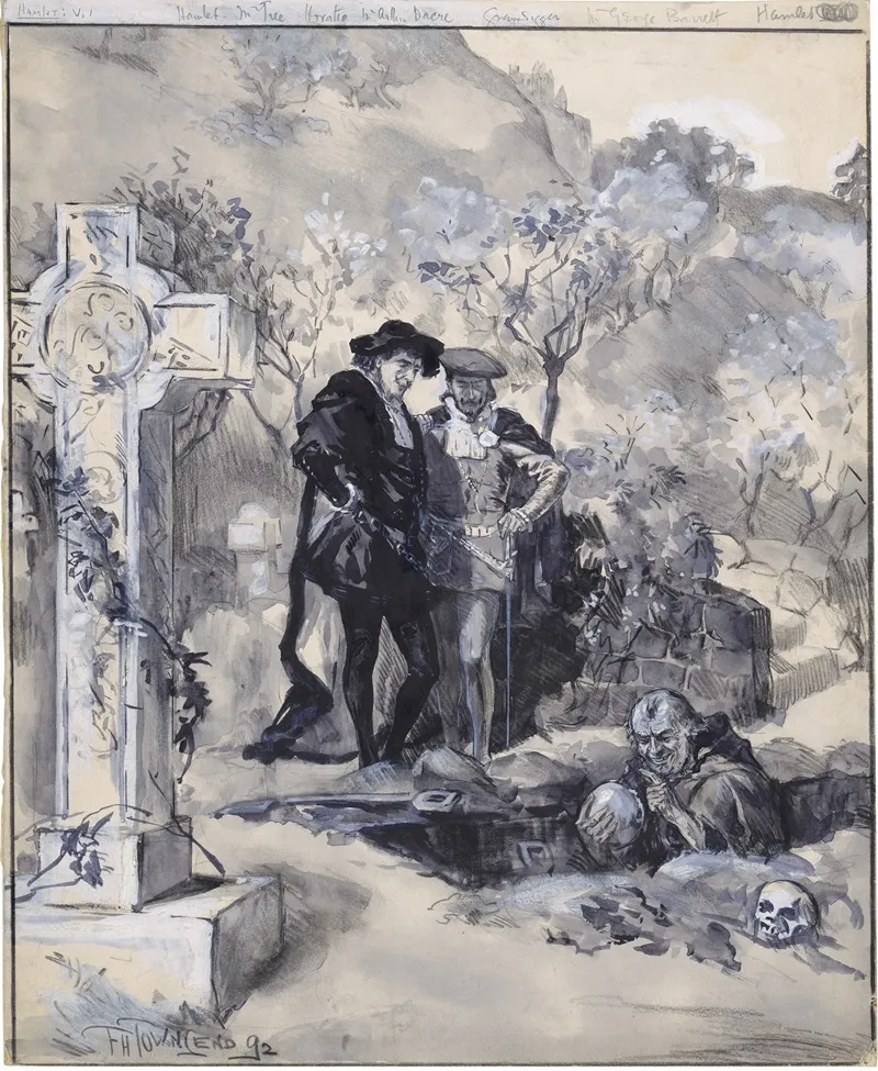 Hamlet V 1 Hamlet Mr Tree Horatio Mr Arthur Dacre Gravedigger Mr George Barrett Wall Art by Frederick Henry Townsend - High-Resolution Digital Print