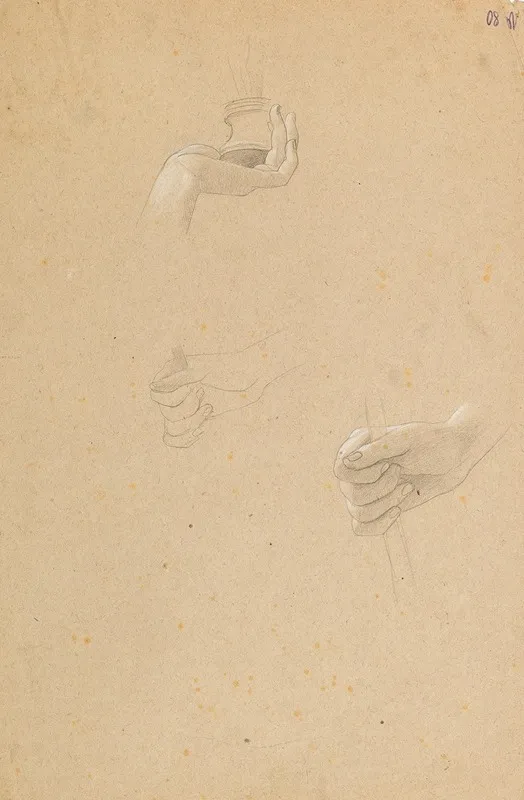 Hand Studies For The Kneeling Maenad In The Altar Des Dionysos Wall Art by Gustav Klimt - High-Resolution Digital Print