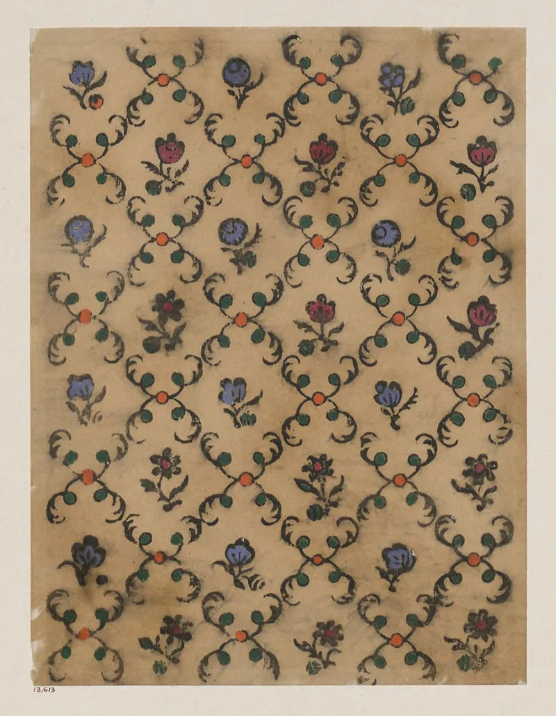 Handkolorierter Holzschnitt Rautendekor Wall Art by Maria von Uchatius - High-Resolution Digital Print