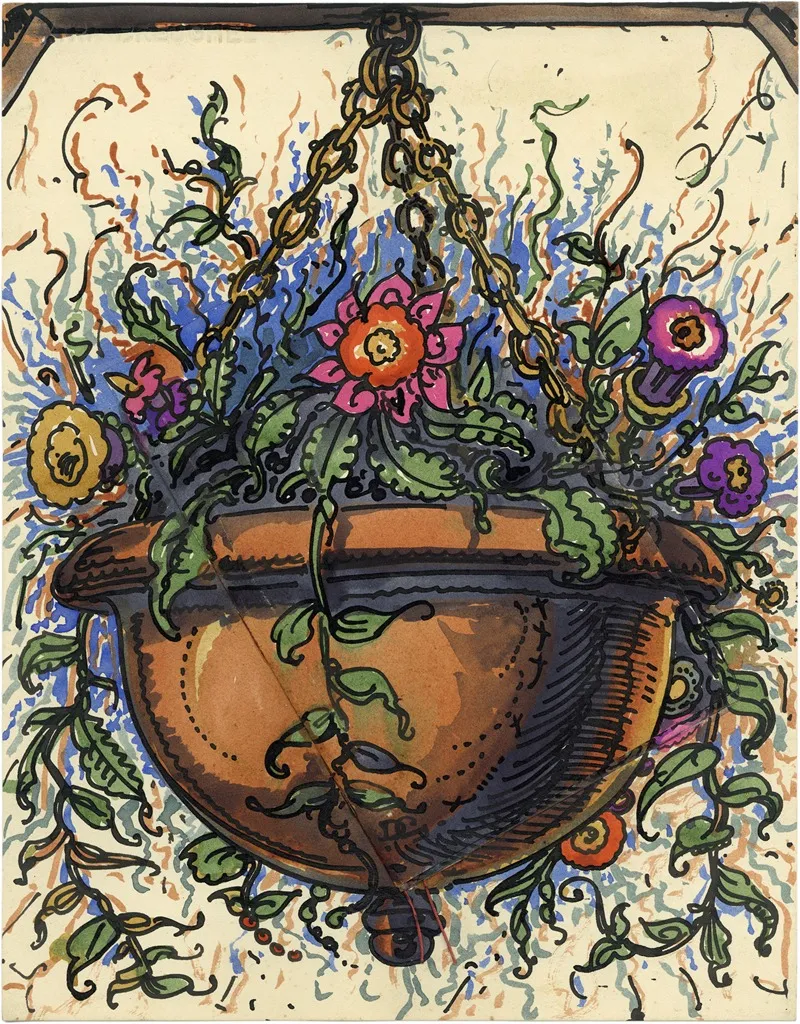 Hangpot 3 En Bloemen En Brief Wall Art by Alfred Ost - High-Resolution Digital Print