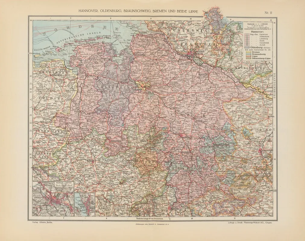 Hannover Oldenburg Braunschweig Bremen Und Beide Lippe Wall Art by Geographisches Institut der Flemming-Wiskott - High-Resolution Digital Print