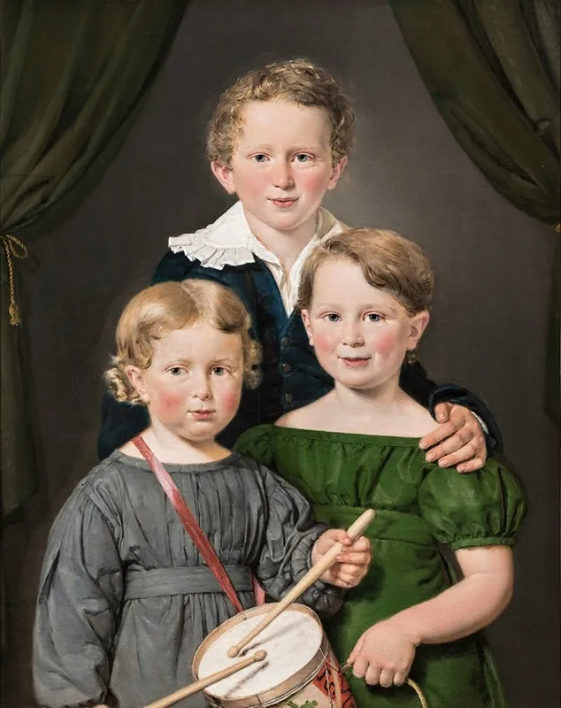 Hans And Bolette Puggaards Three Children Wall Art by Christian Albrecht Jensen - High-Resolution Digital Print