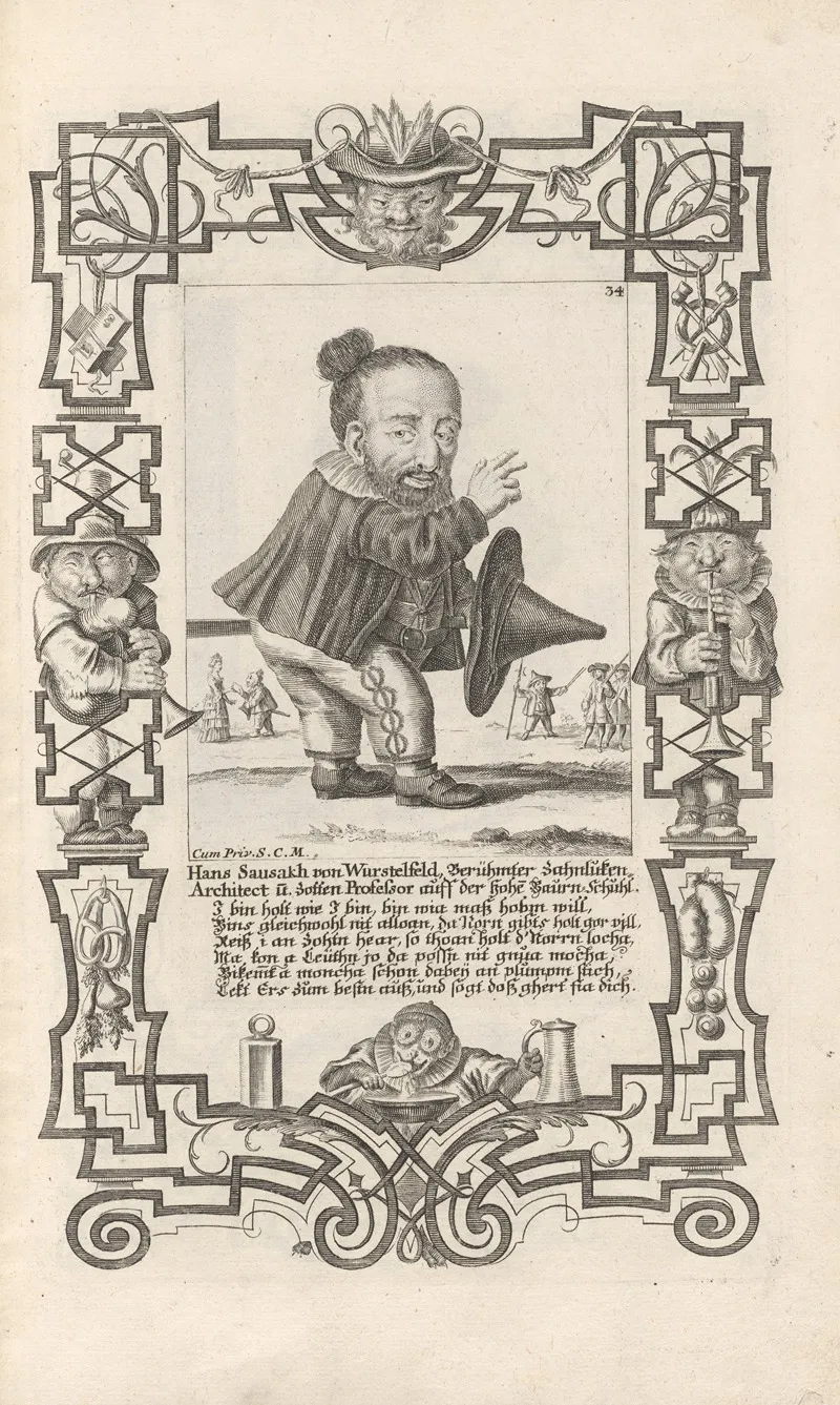 Hans Sausakh Von Wurstelfeld Beruhmter Zahnluken Architekt Und Zotten Professor Auff Der Hohe Bauern Schuhl Pl 34 Wall Art by Elias Baeck - High-Resolution Digital Print