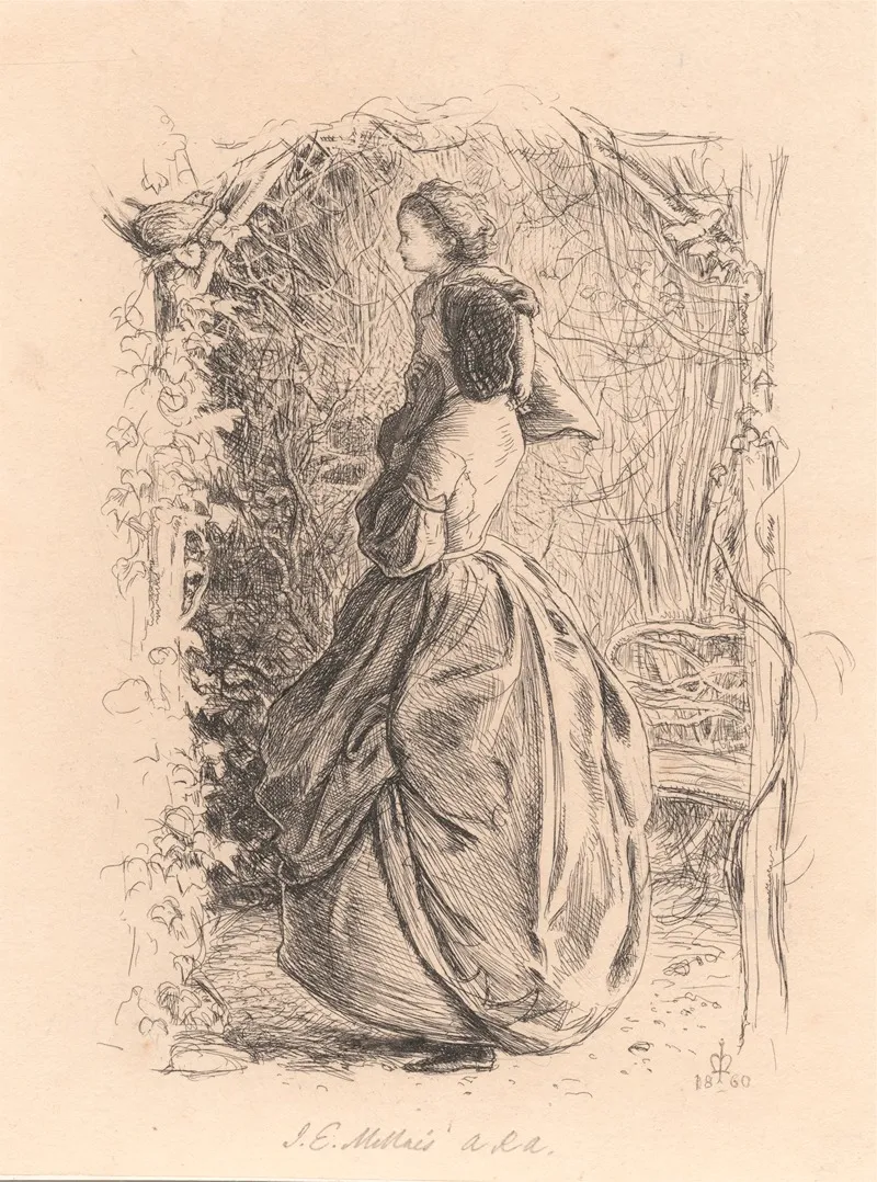 Happy Spring Time Woman And Child Looking At Bird In Nest 2 Wall Art by Sir John Everett Millais - High-Resolution Digital Print