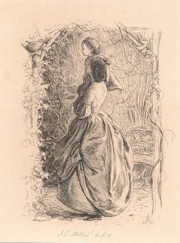 Happy Spring Time Woman And Child Looking At Bird In Nest Wall Art by Sir John Everett Millais - High-Resolution Digital Print