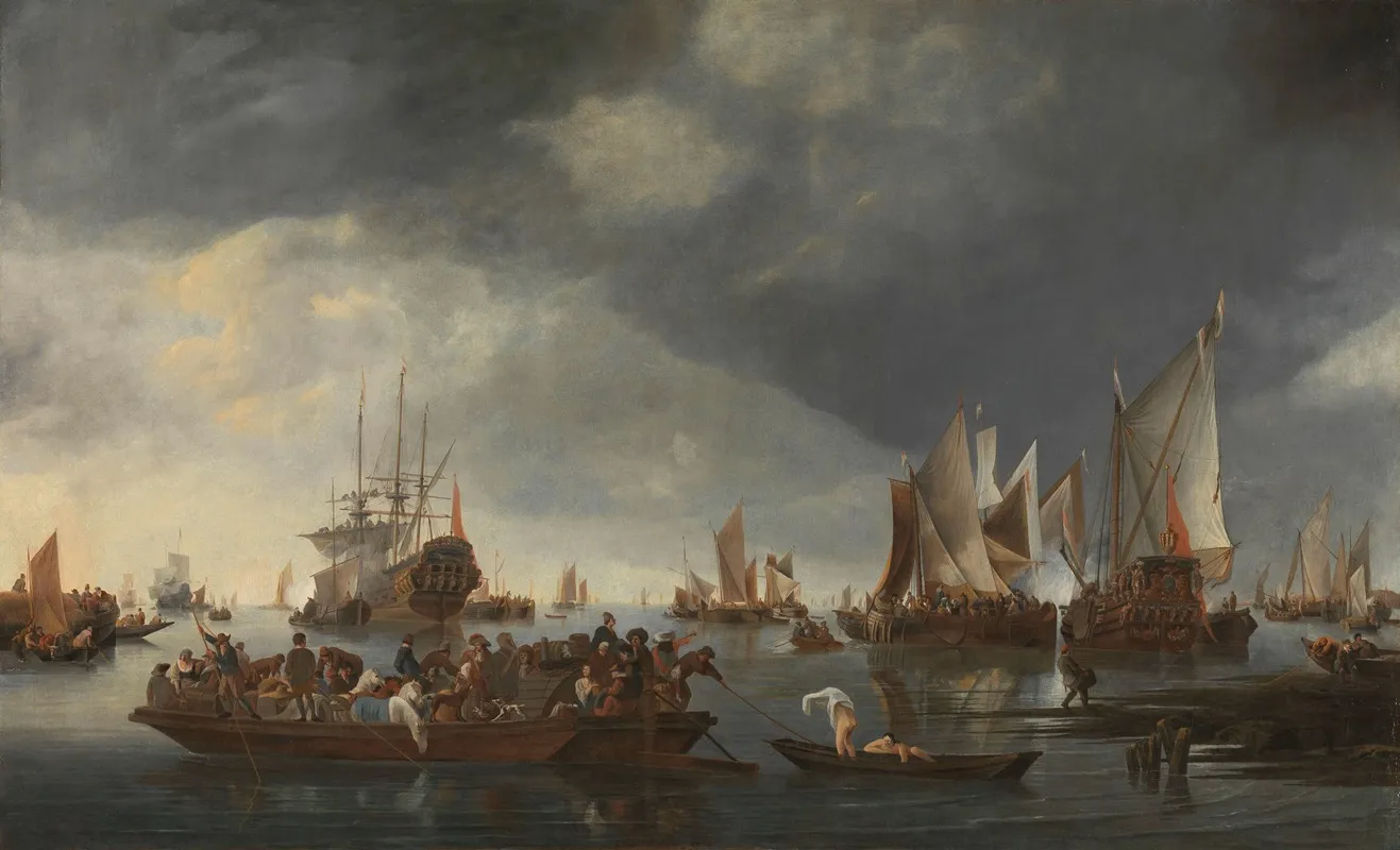 Harbor With Sailboats And Ferry Boat Wall Art by Hendrick Jacobsz. Dubbels - High-Resolution Digital Print