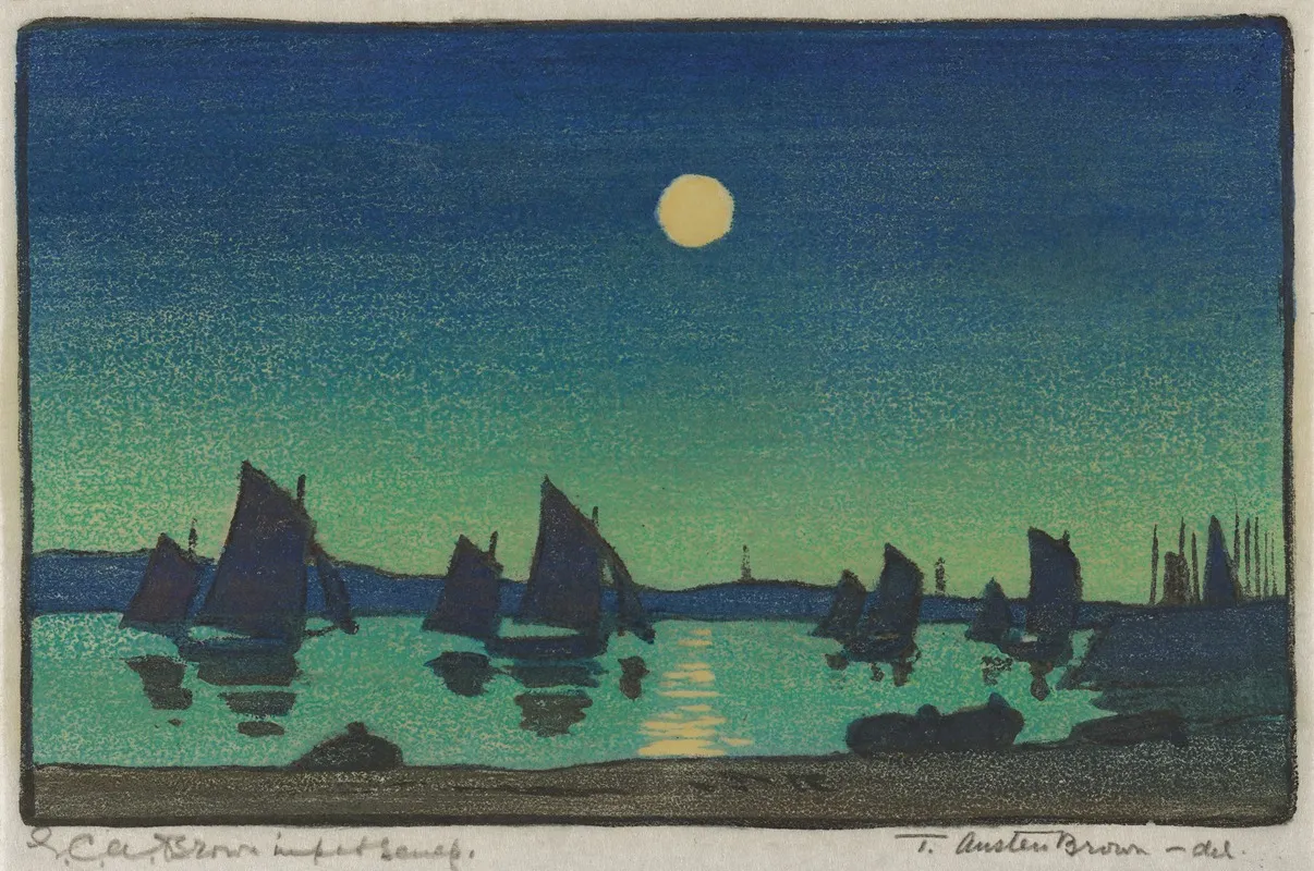 Harbour In Moonlight Wall Art by Elizabeth Christie Austen Brown - High-Resolution Digital Print