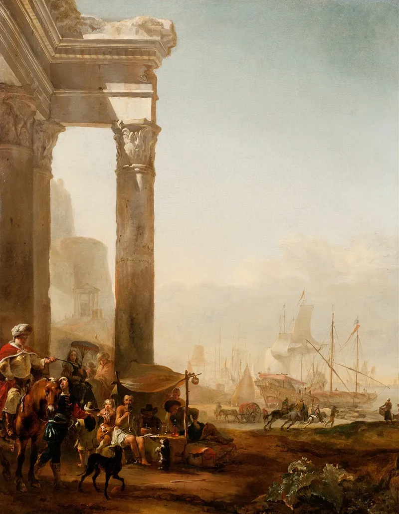 Harbour With Antique Ruins Wall Art by Jan Weenix - High-Resolution Digital Print