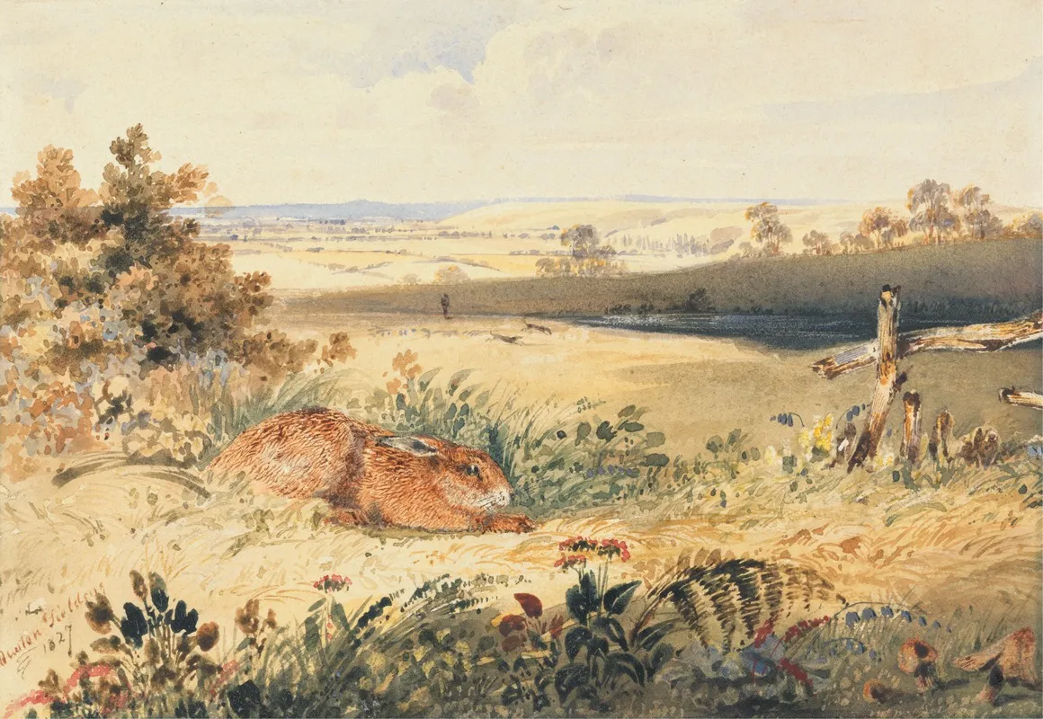 Hare In A Landscape Wall Art by Newton Limbird Smith Fielding - High-Resolution Digital Print