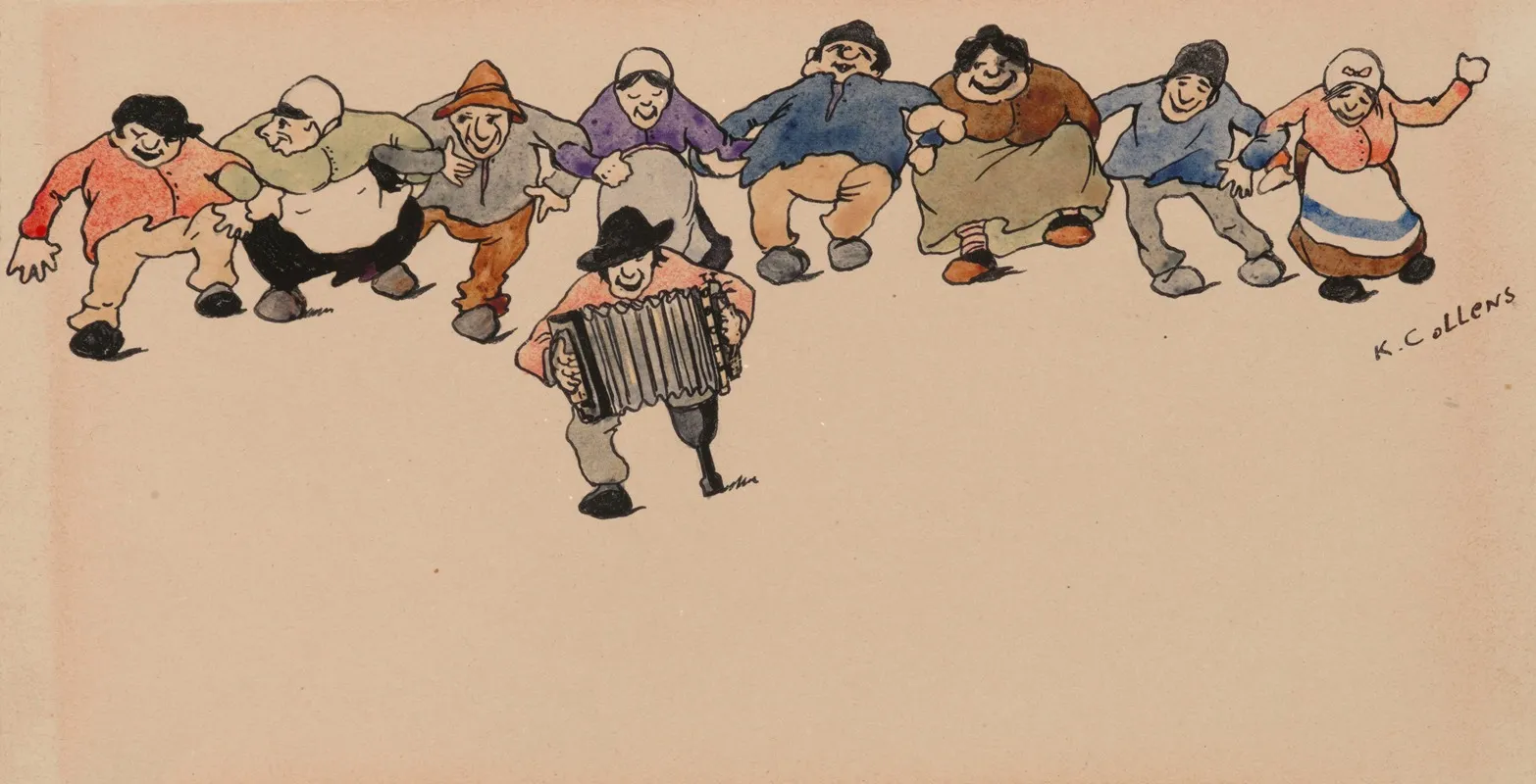 Harmonica Player And A Row Of Dancing Figures Wall Art by Karel Collens - High-Resolution Digital Print