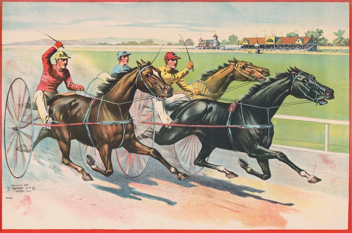 Harness Race Between Three Riders Wall Art by Calvert Litho. Co - High-Resolution Digital Print