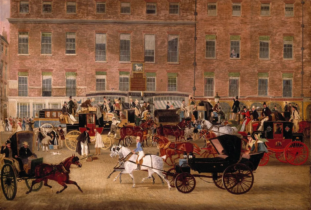 Hatchetts The White Horse Cellar Piccadilly Wall Art by James Pollard - High-Resolution Digital Print