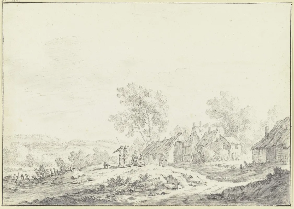 Hauser Eines Dorfes In Einer Hugeligen Landschaft Von Links Fuhrt Ein Weg Mit Einer Gruppe Von Personen Uber Eine Anhohe Zu Den Hausern Wall Art by Johann Christoph Dietzsch - High-Resolution Digital Print