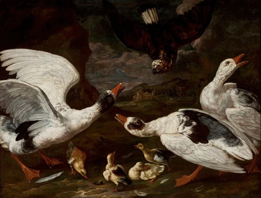Hawk And Geese Wall Art by Jan Baptist Bouttats - High-Resolution Digital Print
