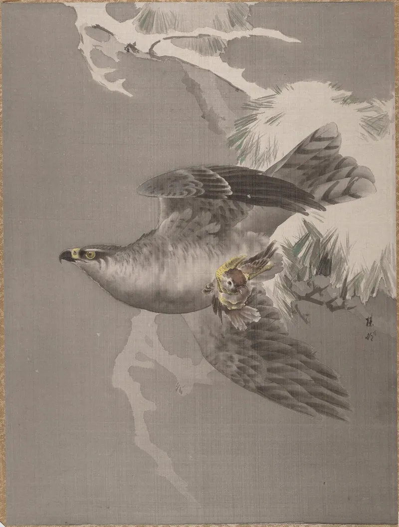 Hawk Holding A Small Bird Wall Art by Okada Baison - High-Resolution Digital Print