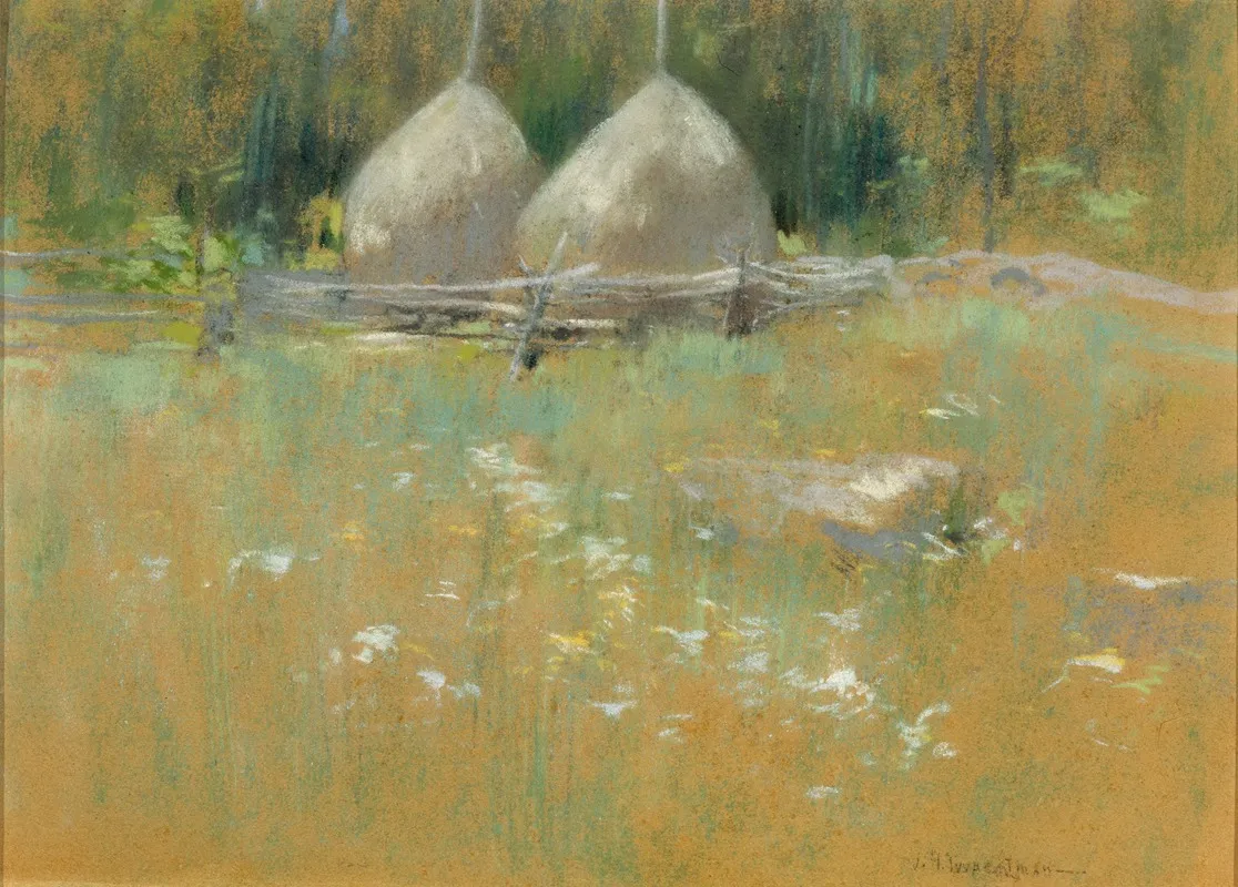 Haystacks At Edge Of Woods