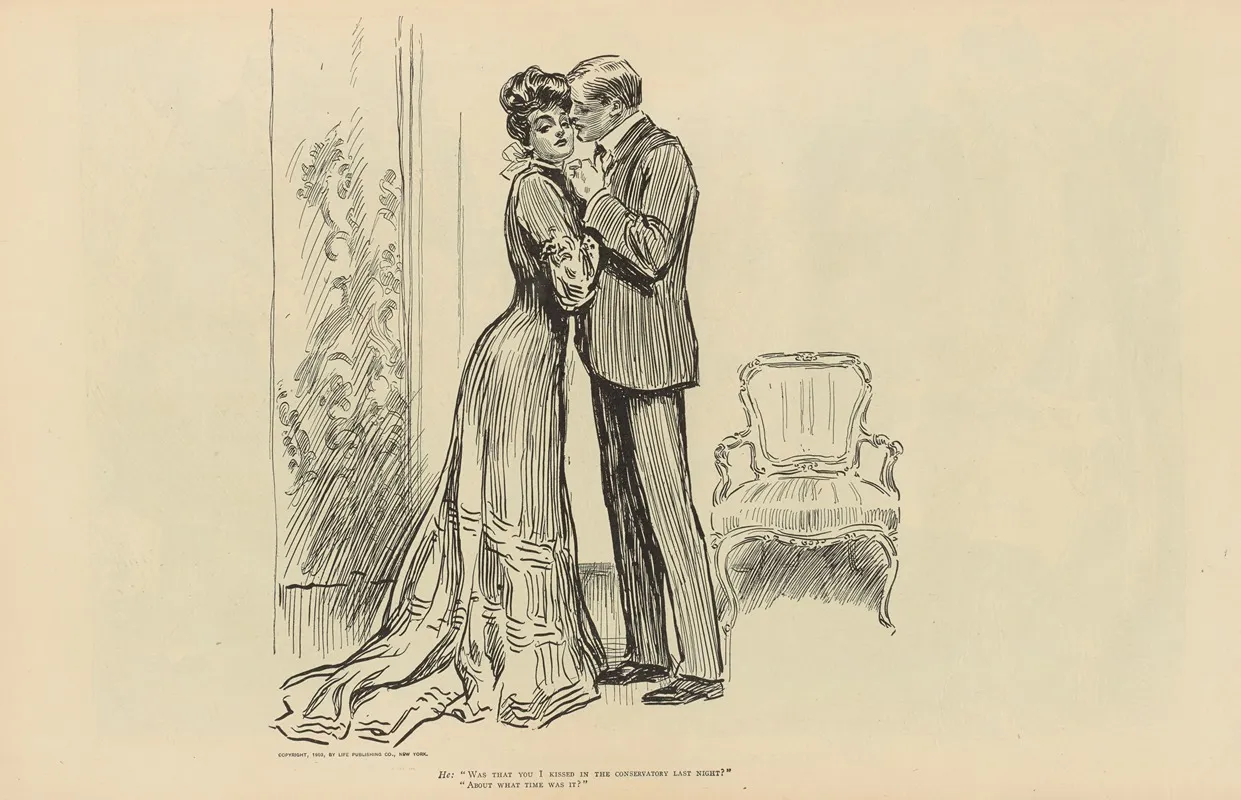 He Was That You I Kissed In The Conservatory Last Night Wall Art by Charles Dana Gibson - High-Resolution Digital Print
