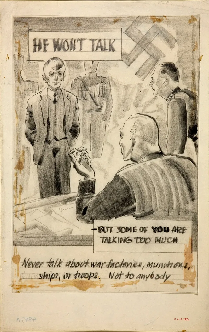 He Wont Talk But Some Of You Are Talking Too Much Never Talk About War Factories Munitions Ships Or Troops Not To Anybody Wall Art by Anonymous - High-Resolution Digital Print