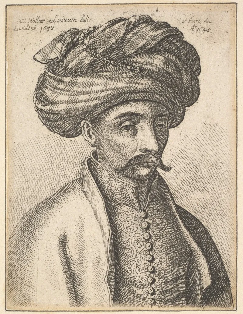 Head And Shoulders Of A Turkish Man With A Moustache And A Large Turban
