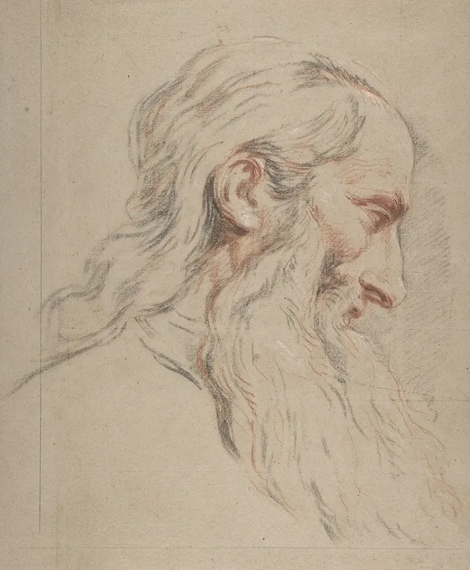 Head Of A Bearded Man 18 Wall Art by Jean Restout the Younger - High-Resolution Digital Print