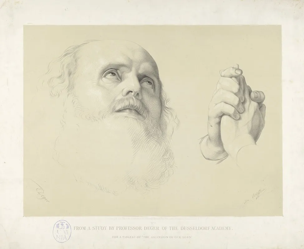 Head Of A Bearded Man Left Study Of Folded Hands Right Wall Art by Ernst Deger - High-Resolution Digital Print