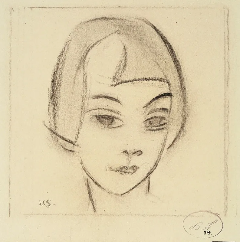 Head Of A Girl Vignette Karin Wall Art by Helene Schjerfbeck - High-Resolution Digital Print