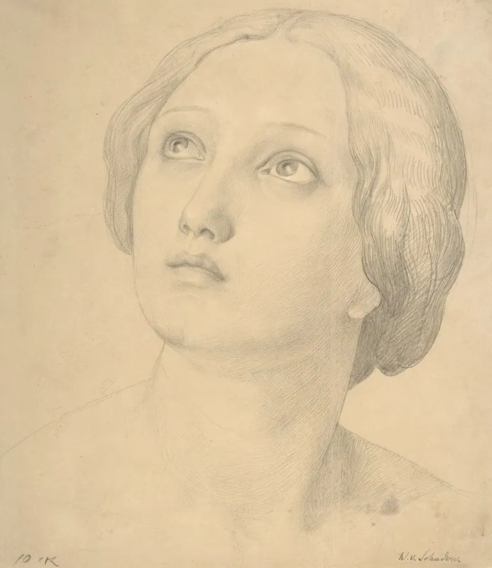 Head Of A Woman Looking Up 2 Wall Art by Friedrich Wilhelm Schadow - High-Resolution Digital Print