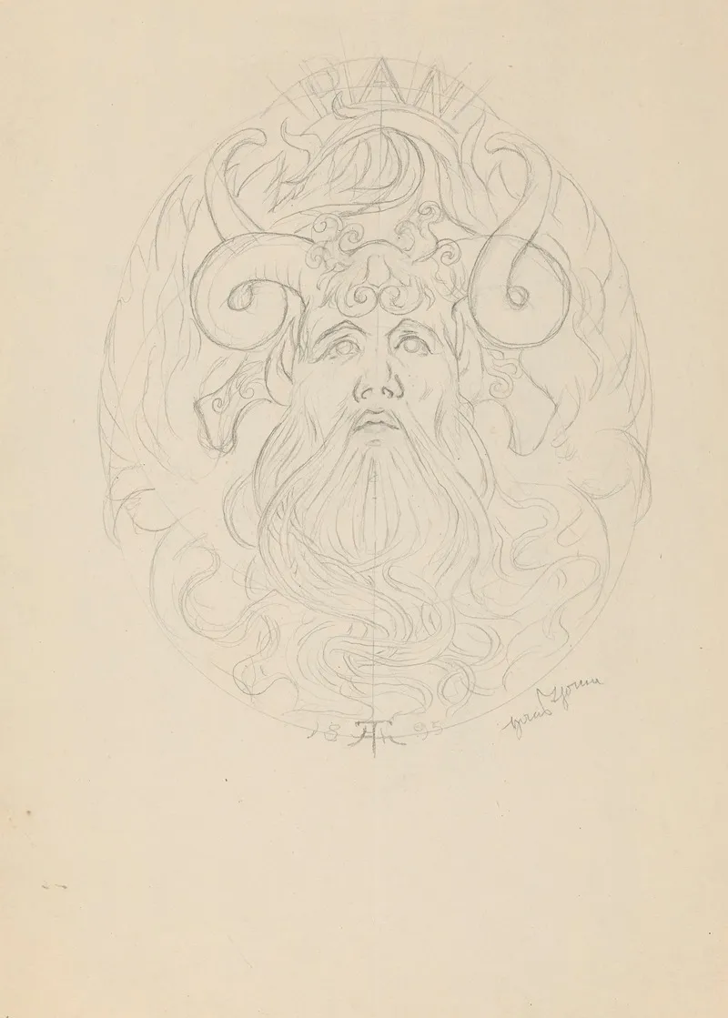 Head Of Pan In An Oval Ornamental Field Wall Art by Hans Thoma - High-Resolution Digital Print