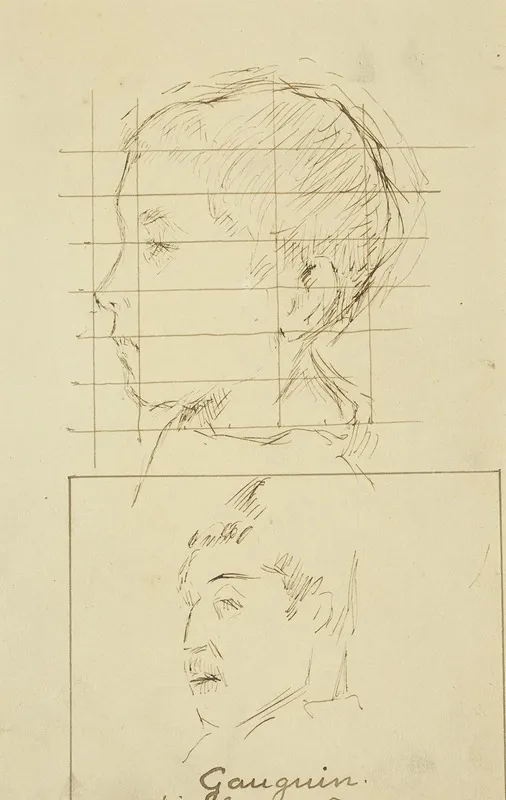 Heads Of A Boy And A Man Self Portrait Verso Wall Art by Paul Gauguin - High-Resolution Digital Print