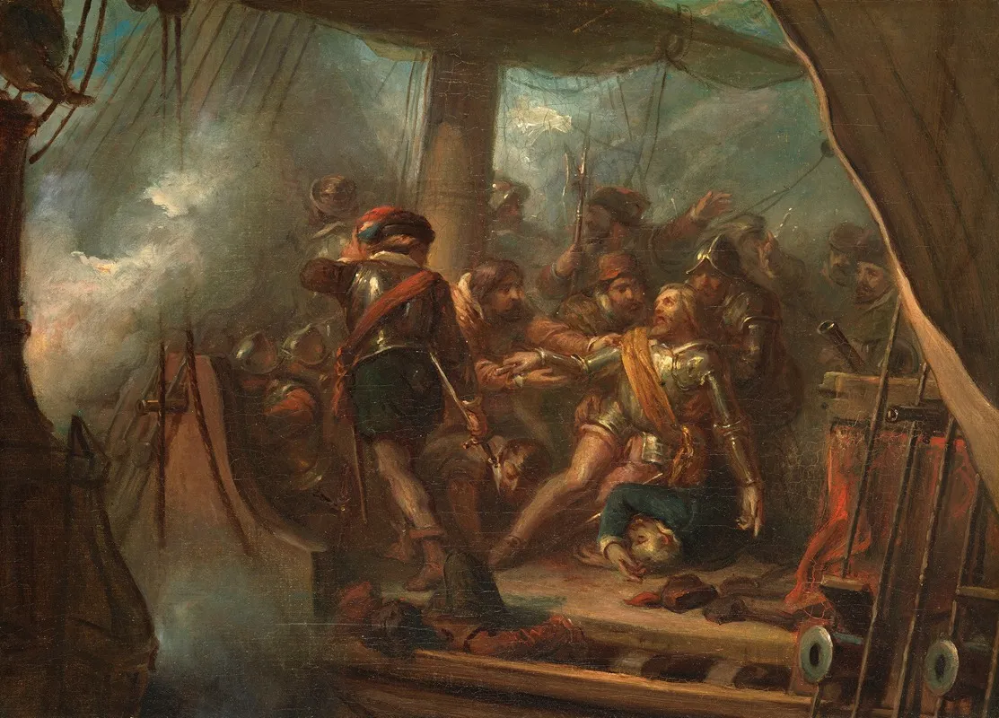 Heemskerk Dies Near Gibraltar Anno 1606 Wall Art by Antonie F. Zürcher - High-Resolution Digital Print