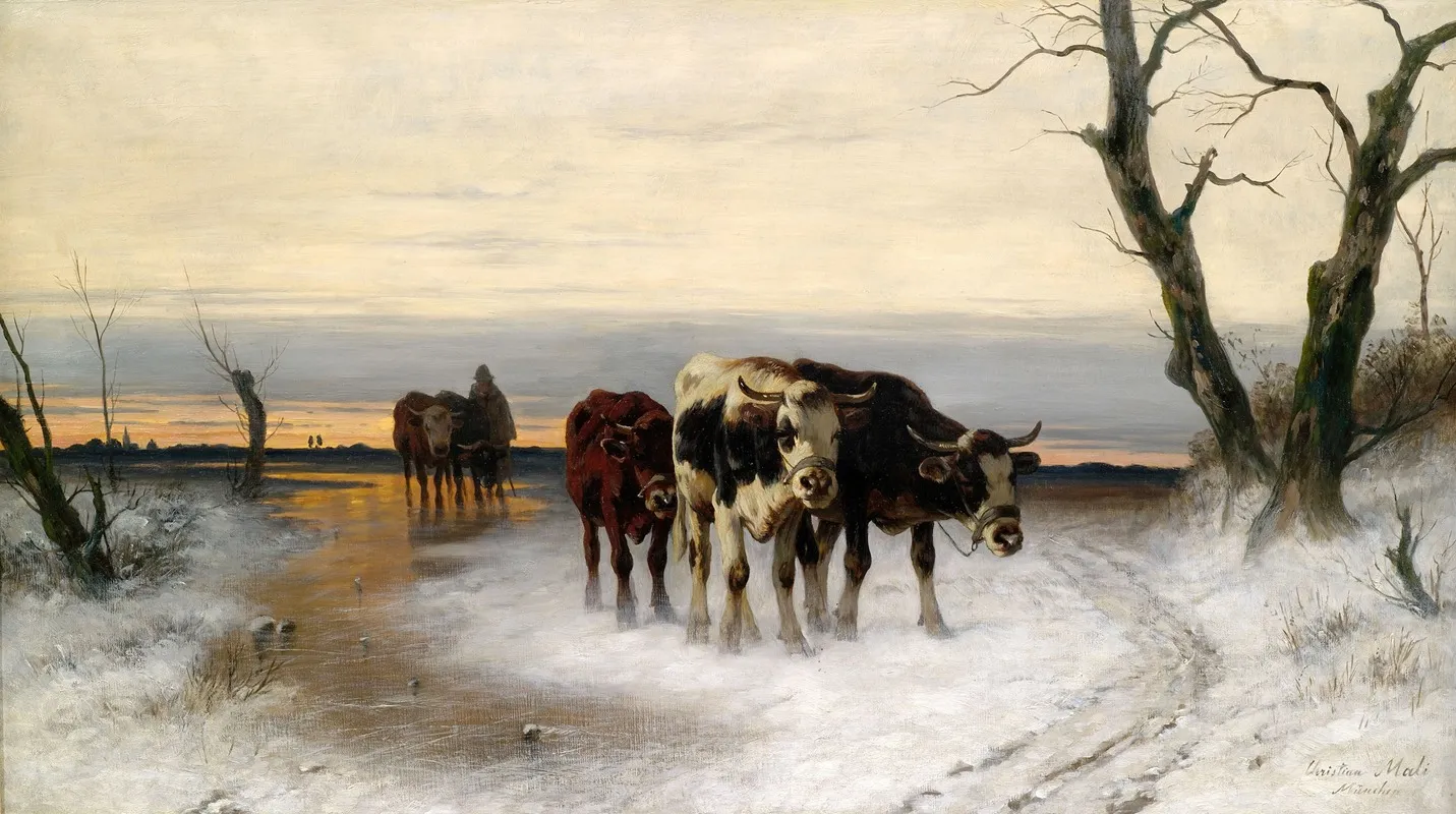 Heimtrieb Der Herde In Winterlicher Landschaft Wall Art by Christian Mali   - High-Resolution Digital Print