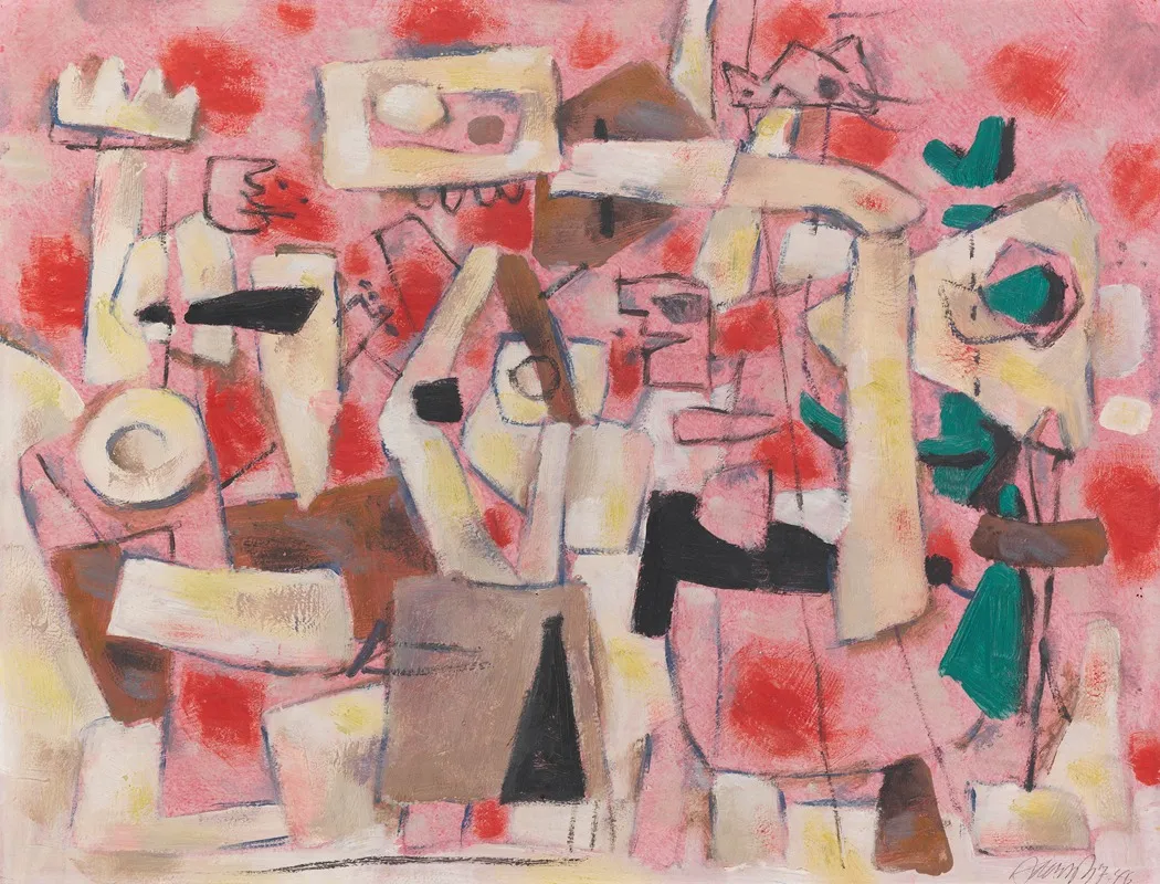Heitere Bewegung Auf Rosa 2 Wall Art by Willi Baumeister - High-Resolution Digital Print