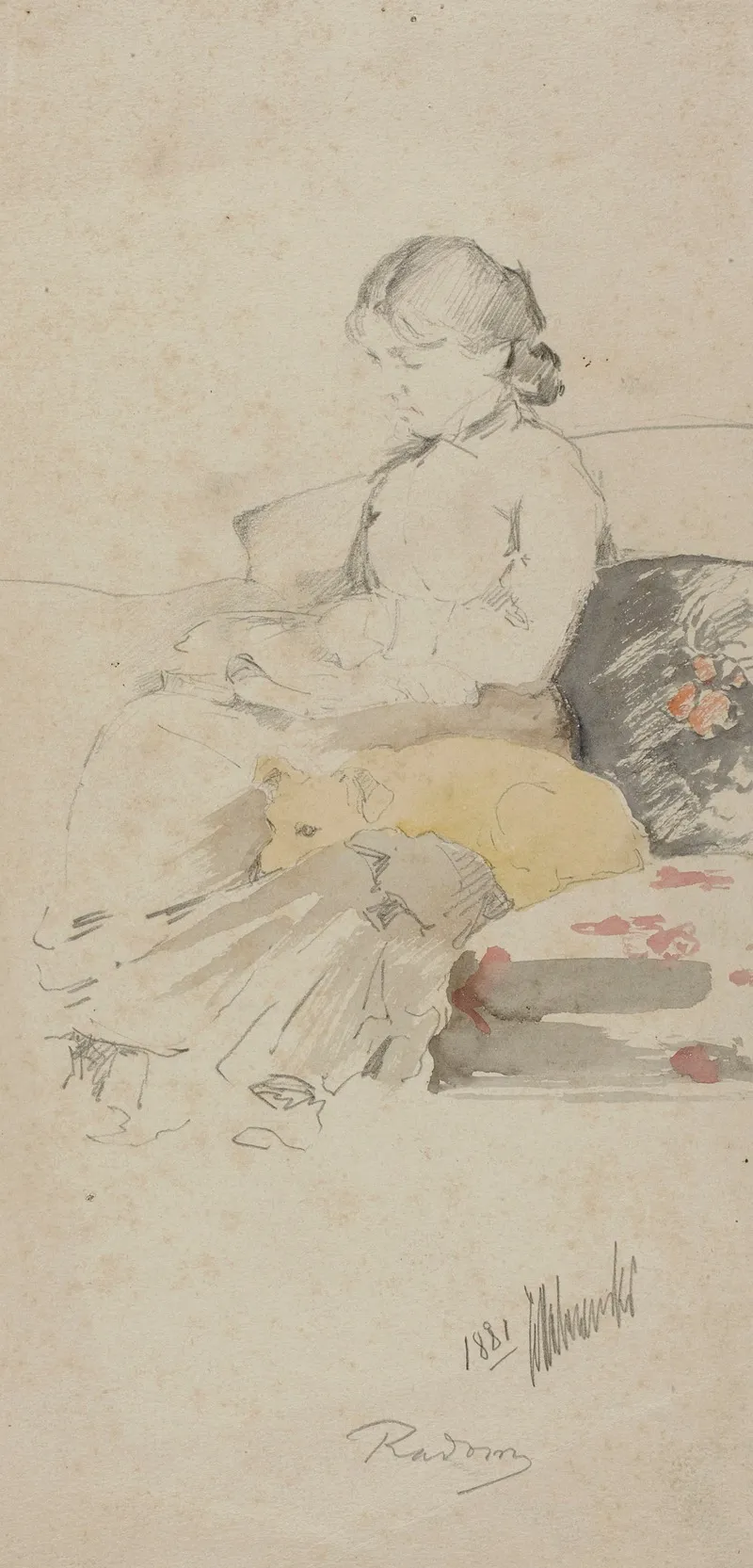 Helena Malczewska With A Dog On A Sofa