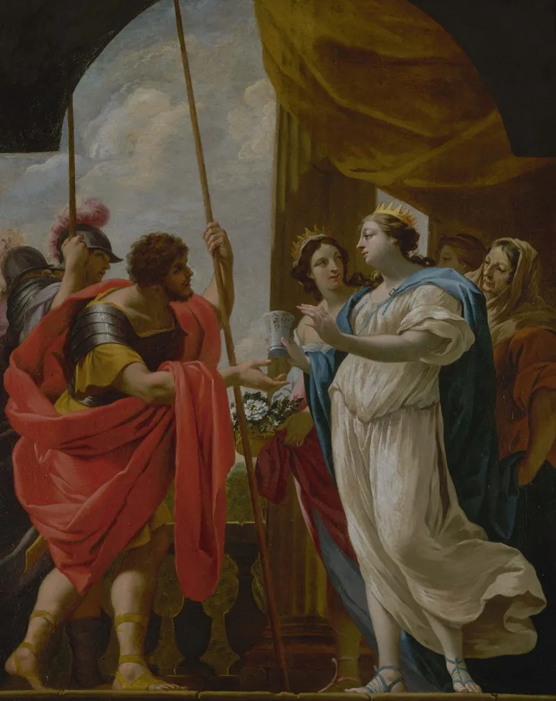 Helene Offrant A Menelas La Potion De La Reine Polydamne Wall Art by Follower Of Simon Vouet - High-Resolution Digital Print