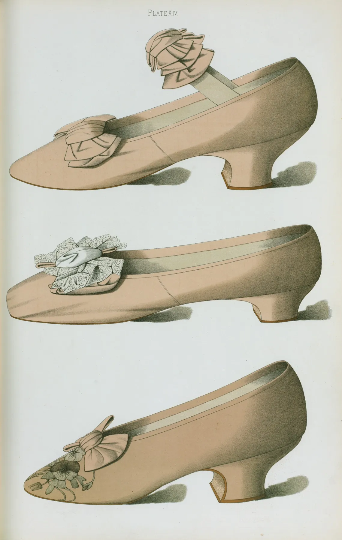Heliotrope Satin Shoe With Bow Of The Same Material Covering Elastic Strap Heliotrope Silk Shoe Decorated With Real Lace