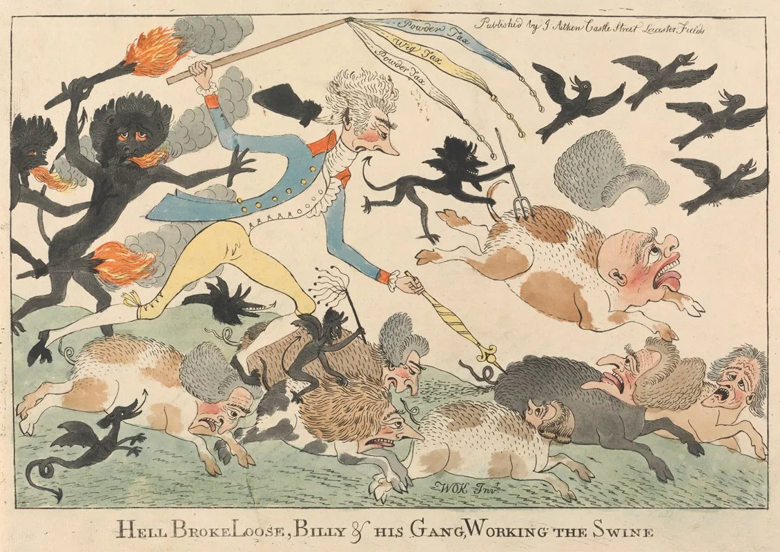 Hell Broke Loose Billy And His Gang Working The Swine Wall Art by William O'Keefe - High-Resolution Digital Print