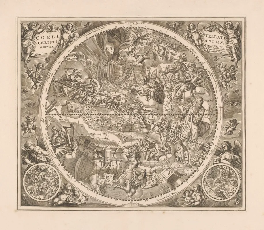 Hemelkaart Met Christelijke Sterrenbeelden Coelistellati Christiani Haemisphaerium Prius Wall Art by Peter Schenk the Elder - High-Resolution Digital Print