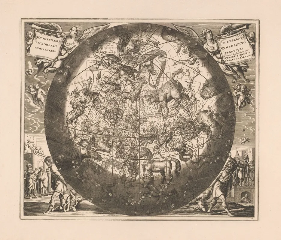 Hemelkaart Met De Noordelijke Sterrenbeelden Haemisphaerium Stellatum Boreale Cum Subiecto Haemisphaerio Terrestri Wall Art by Peter Schenk the Elder - High-Resolution Digital Print