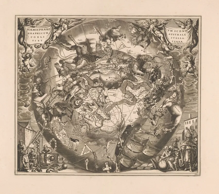 Hemelkaart Met De Zuidelijke Sterrenbeelden Haemisphaerium Scenographicum Australe Coeli Stellati Et Terrae Wall Art by Peter Schenk the Elder - High-Resolution Digital Print