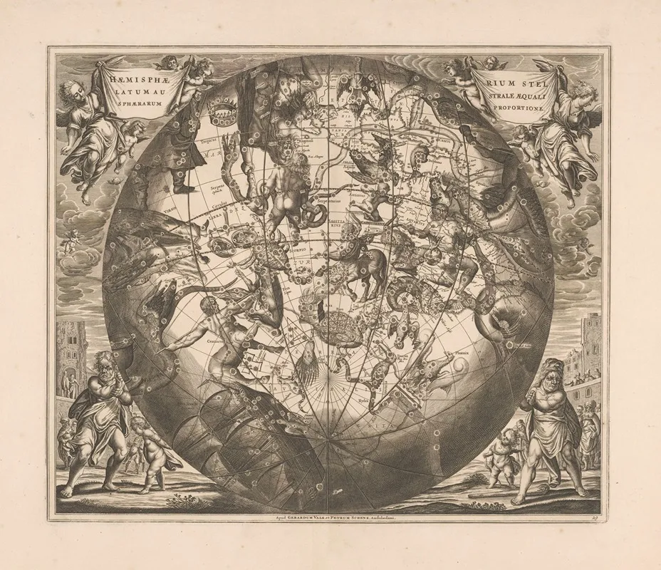 Hemelkaart Met De Zuidelijke Sterrenbeelden Haemisphaerium Stellatum Australe Aequali Sphaerarum Proportione Wall Art by Peter Schenk the Elder - High-Resolution Digital Print