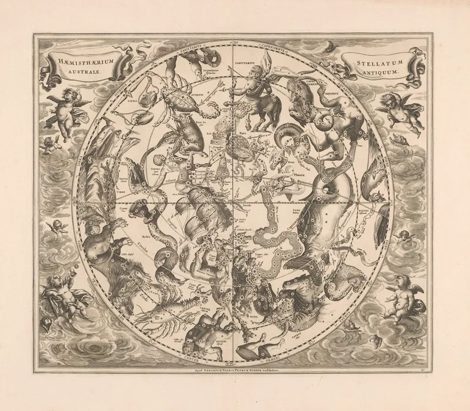Hemelkaart Met De Zuidelijke Sterrenbeelden Haemisphaerium Stellatum Australe Antiquum Wall Art by Peter Schenk the Elder - High-Resolution Digital Print